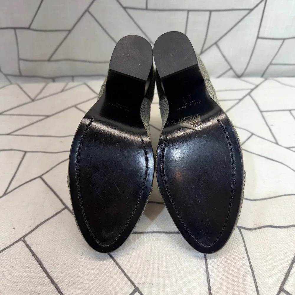 Rag & Bone Newbury Ankle Boots 39.5 Grey Black Crackle Leather Block Heel Zips